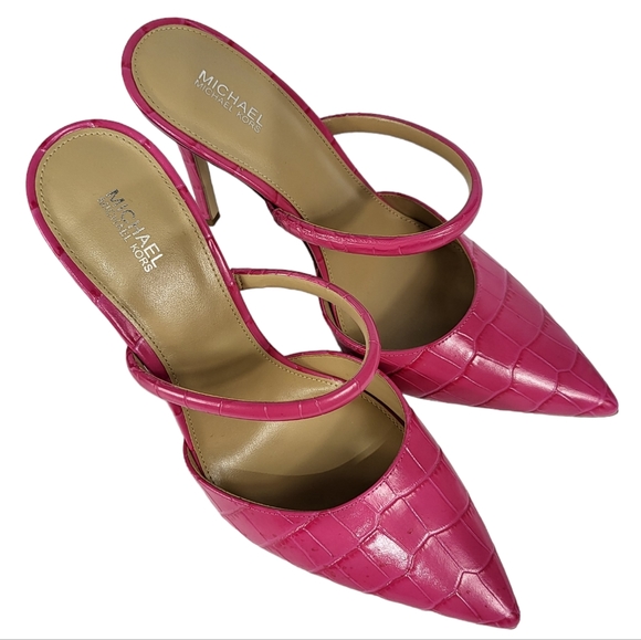 Michael Kors Jessa Crocodile Embossed Leather Mule Pink 10 - Picture 5 of 6